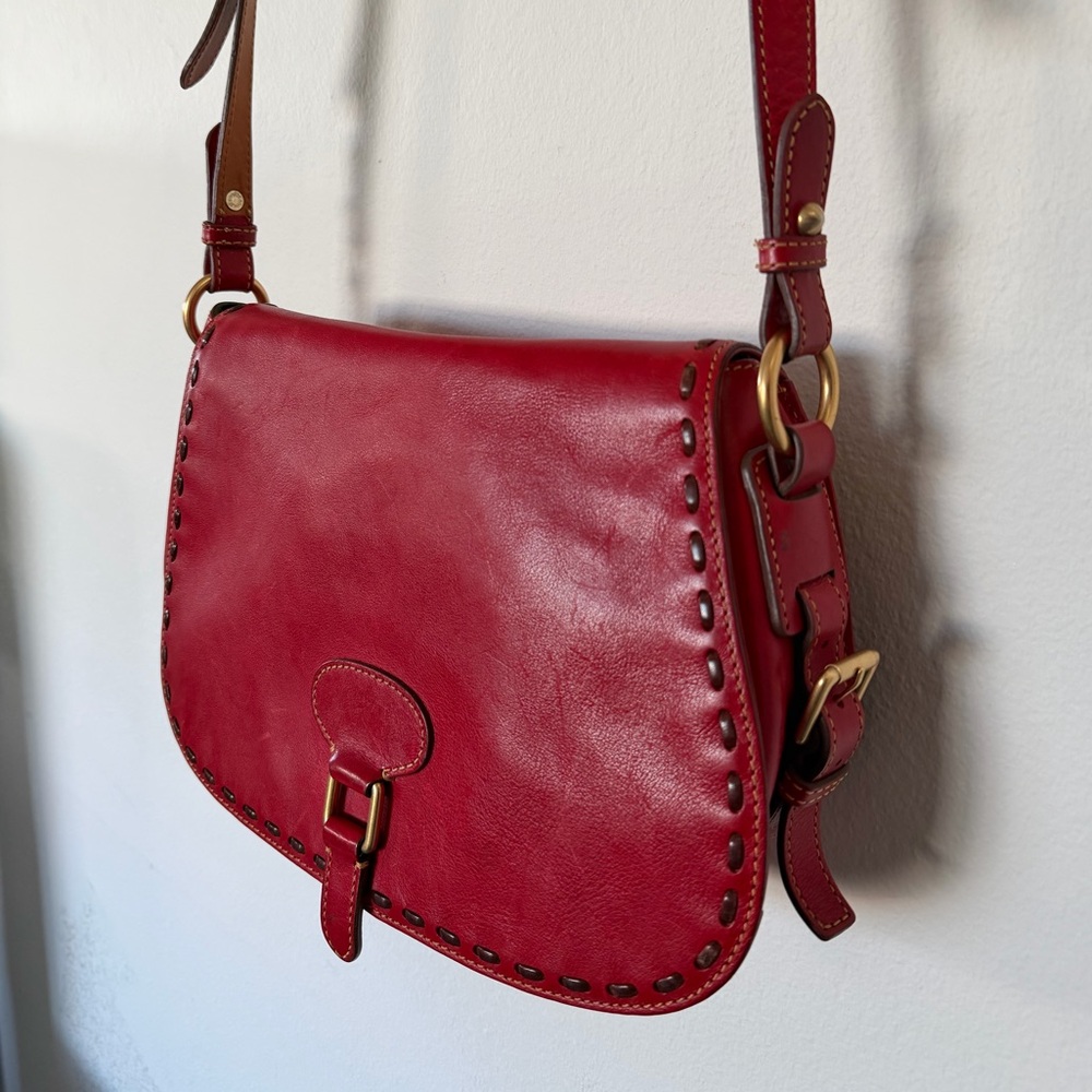 Dooney & Burke Florentine Vintage Flap Saddle Bag Crossbody in Red - Picture 1 of 9